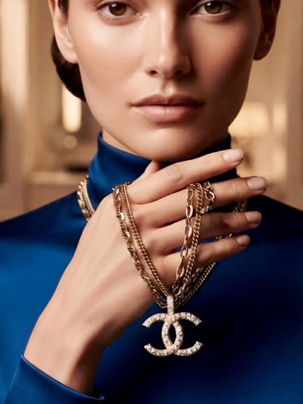 CHANEL Pendant Double Chain Necklace